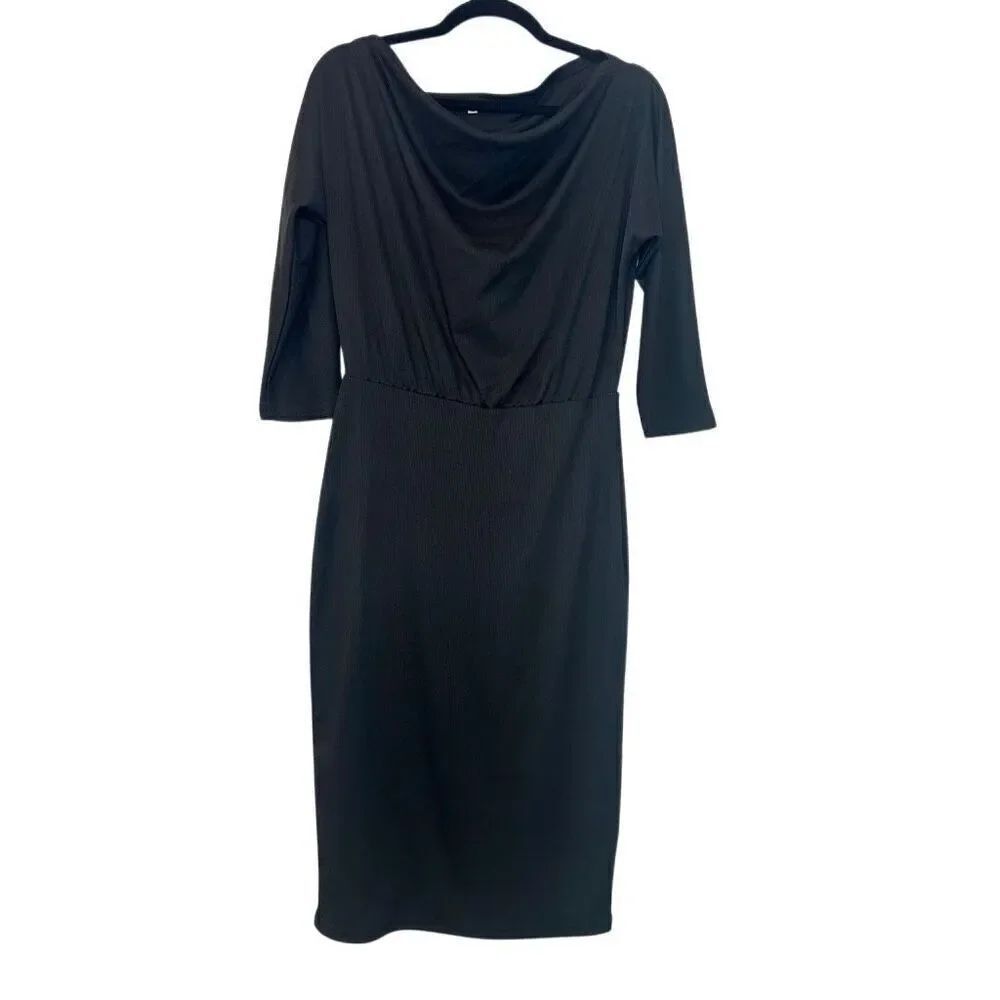 Nordstrom Rack Cowl Neck Quarter Sleeve Stretch Sheath Dress Black Medium